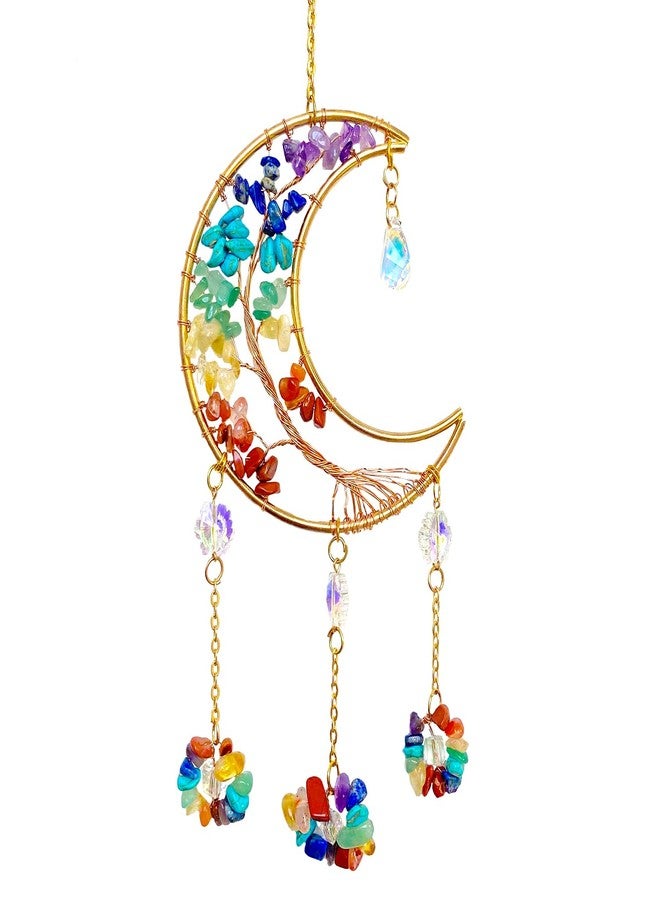 CARPDIM Moon Dream Catchers with Crystal 7 Chakra Gemstone Dream Catchers Crystal Suncatcher Rainbow Maker Good Luck Decor for Window Wall Car Home Garden (Moon) - Image 1